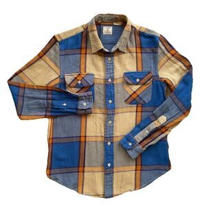 LVC Short Horn Flannel Shirt Levi's Vintage Clothing Blue Plaid Small Cotton